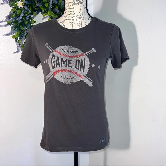 Life is Good XS Baseball T Shirt Game On Short Sleeve Crusher Tee Gray - Picture 4 of 9